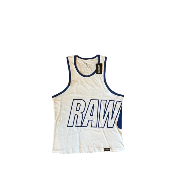 NWT Mens RAWGEAR White‎ Blue Athletic Workout Gym Tank Top sz XL XLARGE - Picture 1 of 6